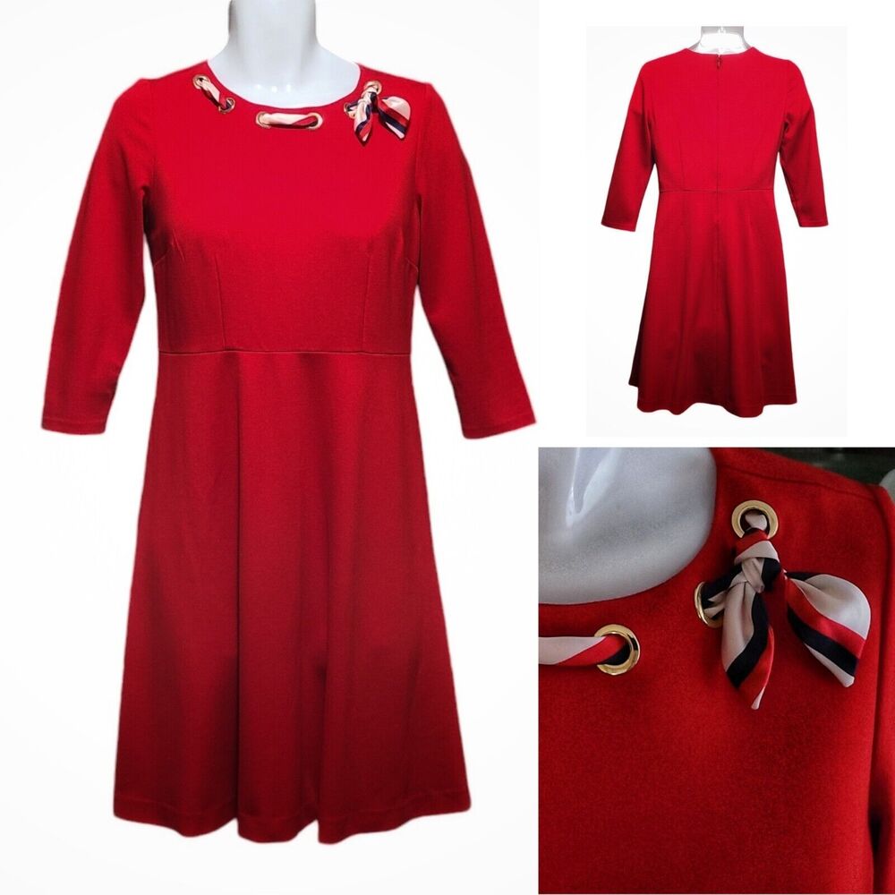 Talbots Dress Women's 6 Red Scarf Accent Retro Stewardess Inspired Election Day